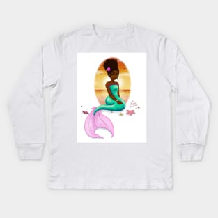 Little Black Girl Mermaid| Black Fantasy Art Kids Long Sleeve T-Shirt